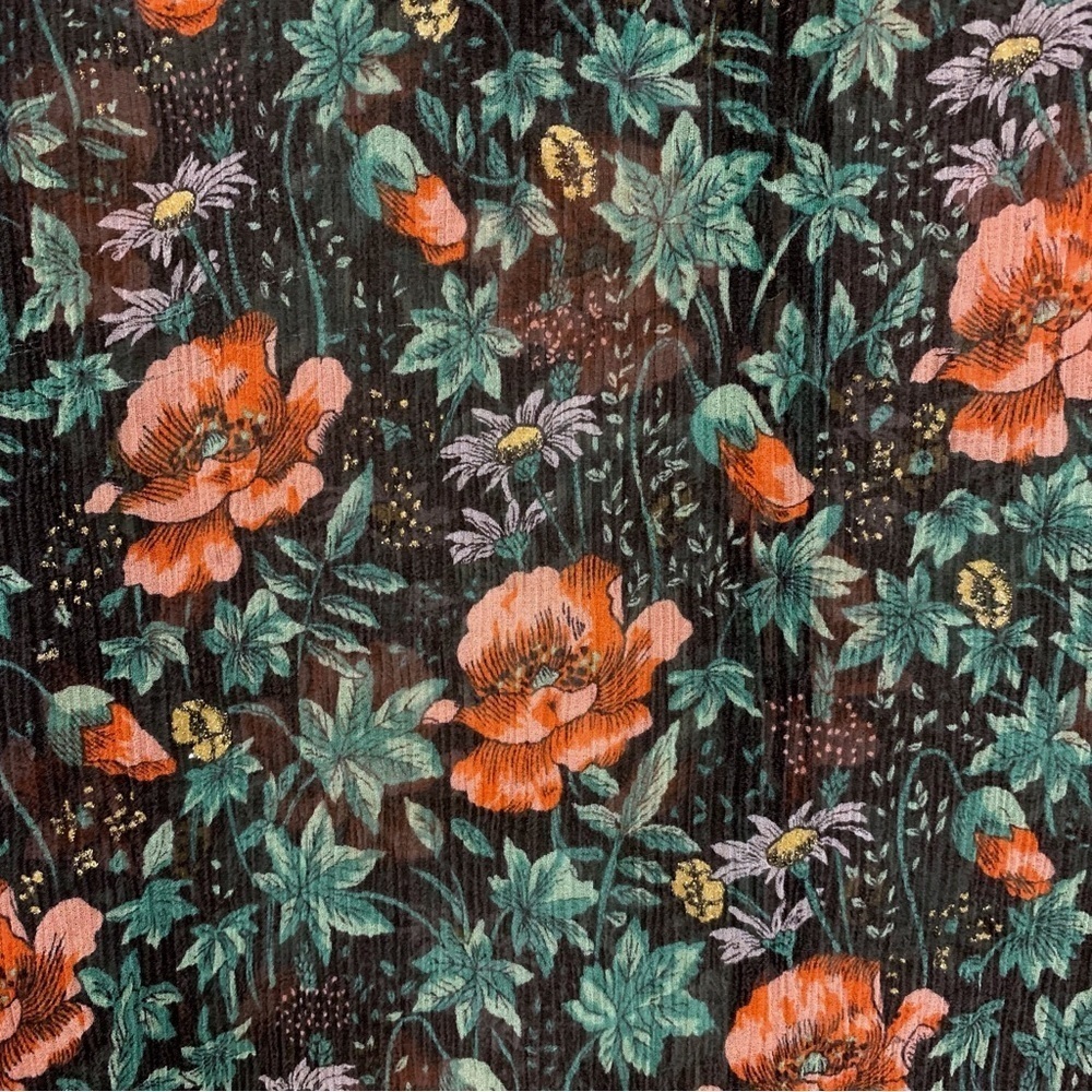 The Kooples Silk Floral Ruffle Blouse Sheer Poppy Field Print Romantic Top - Picture 11 of 12